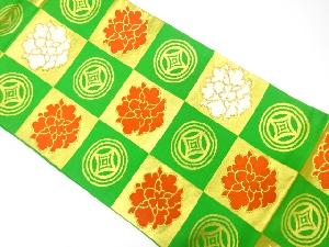 市松に花模様織り出し袋帯